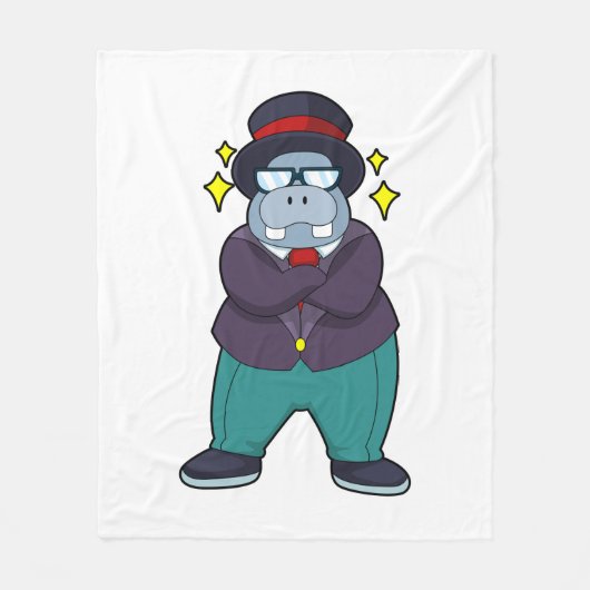 ヒポポタマスが新郎に扮してスーツを着用.PNG フリースブランケット (正面)