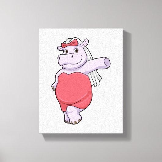 ヒポポタマスが花嫁にヴェールとリボンをつけて キャンバスプリント (正面)