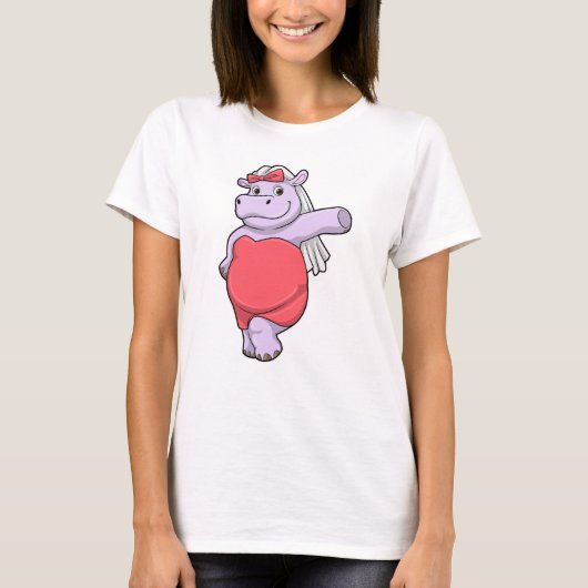 ヒポポタマスが花嫁にヴェールとリボン姿 Tシャツ (正面)
