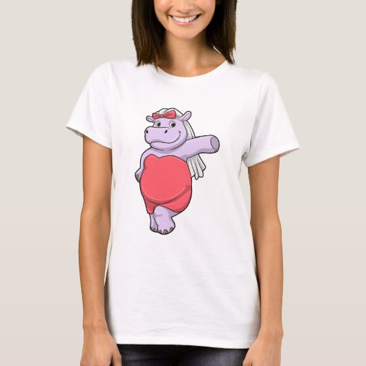ヒポポタマスが花嫁にヴェールとリボン姿 Tシャツ (正面)