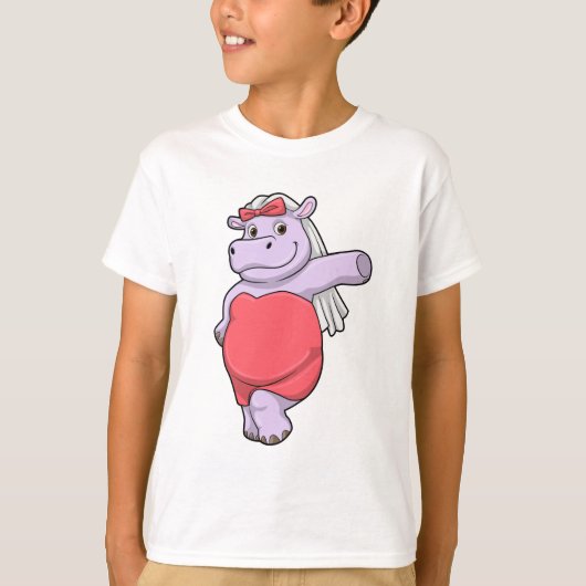 ヒポポタマスが花嫁にヴェールとリボン Tシャツ (正面)