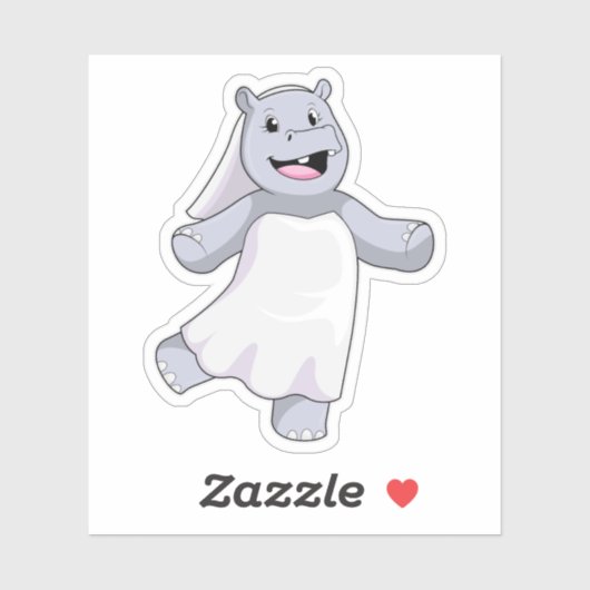 ヒポポタマスが花嫁のヴェール姿 シール (シート)