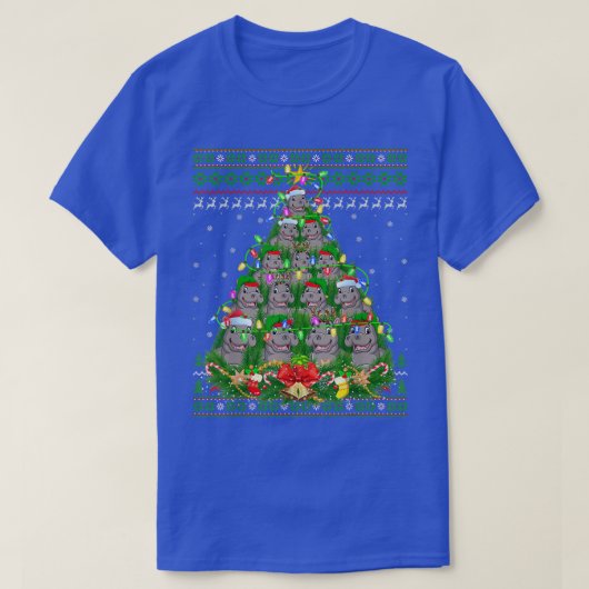 ヒポポタマス Xmas ライトニング ツリー ヒポポタマス アグリー Tシャツ (デザイン正面)