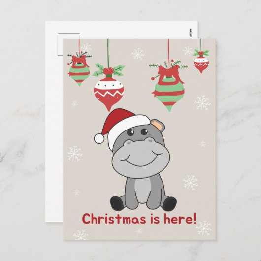 ヒポ メリークリスマス 冬の動物 ヒポ ホリデ シーズンポストカード (正面/裏面)