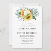 ヒマエレガントフラワーユーカリ結婚ブルー 招待状 (正面)