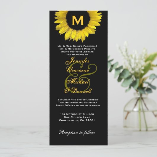 ヒマエレガントワリの結婚黄色と黒 招待状 (スタンド正面)