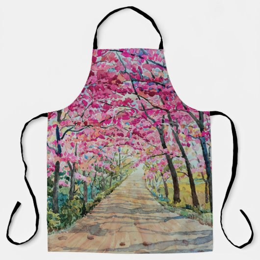 ヒマラヤさくらんぼ道端の水彩風景 エプロン (正面)