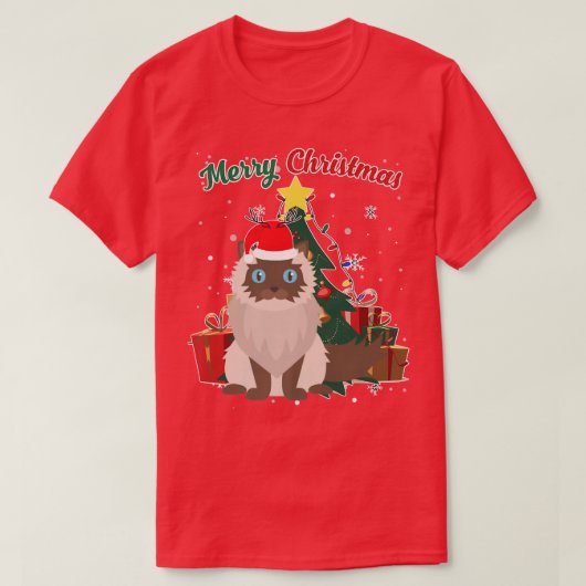 ヒマラヤキャットクリスマスツリー雪フレーククリスマスプレ Tシャツ (デザイン正面)