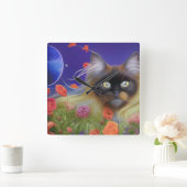 ヒマラヤキャット・イン・ザ・ガーデン スクエア壁時計 (ホーム)