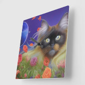 ヒマラヤキャット・イン・ザ・ガーデン スクエア壁時計 (傾斜)