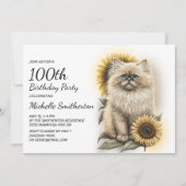 ヒマラヤンキットネコヒマワリ100誕生日 招待状 (正面)