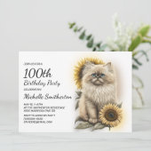 ヒマラヤン+子猫+ひまわり+100歳の誕生日 招待状 (スタンド正面)
