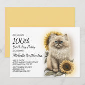 ヒマラヤン+子猫+ひまわり+100歳の誕生日 招待状 (正面/裏面)