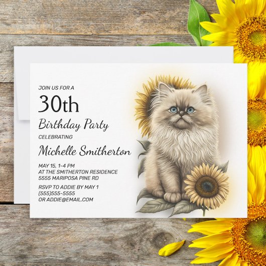 ヒマラヤン+子猫+ひまわり+30歳の誕生日 招待状