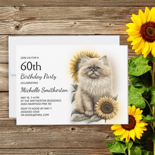 ヒマラヤン+子猫+ひまわり+60歳の誕生日 招待状