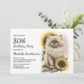 ヒマラヤン+子猫+ひまわり+80歳の誕生日 招待状 (スタンド正面)