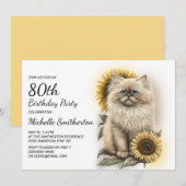 ヒマラヤン+子猫+ひまわり+80歳の誕生日 招待状 (正面/裏面)