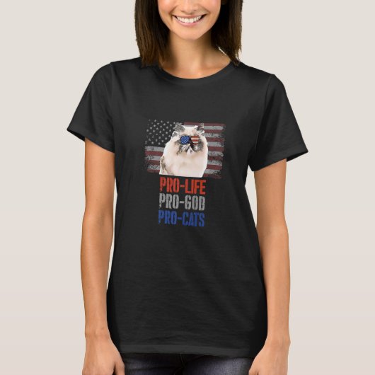 ヒマラヤン+猫+プロ+ライフ+プロ+神+プロ+猫+アメリカ国旗 Tシャツ (正面)
