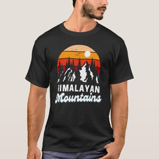 ヒマラヤ山脈アウトドアハイキング自然レトロソ Tシャツ (正面)