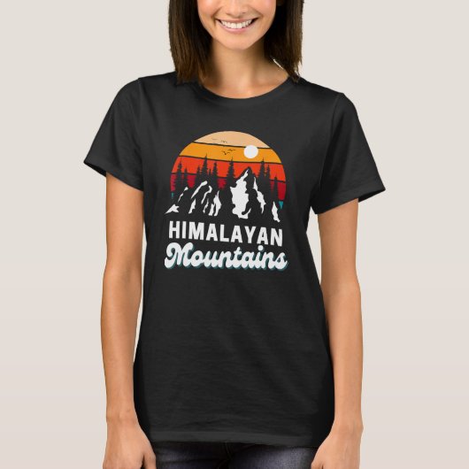 ヒマラヤ山脈アウトドアハイキング自然レトロソ Tシャツ (正面)