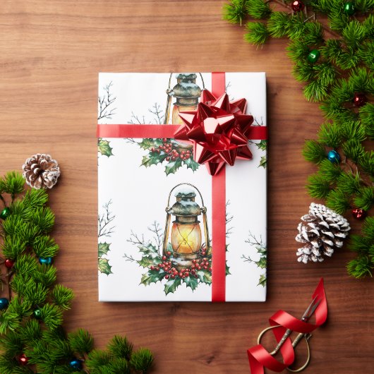 ヒマラヤ杉に囲まれたお祝いのランタン - 季節の輝き ラッピングペーパー (クリスマスギフト)