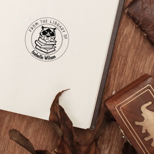 ヒマラヤ猫、図書館の本 ラバースタンプ