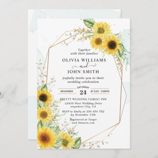  ヒマワエレガントーロマンティックグリーンリーF030インビタ 招待状 (正面/裏面)