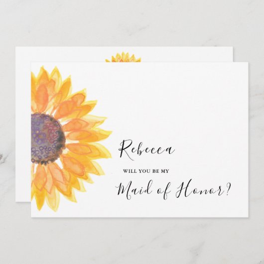 ヒマワモダンリ水色メイド・オブ・オーナー(花嫁付き添い人) 招待状 (正面/裏面)