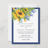 ヒマワラズイエローブルーフローラ結婚式招待状 シーズンカード (正面)