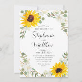 ヒマワラズホワイトローゼジオメトリックボタニッ結婚クス 招待状 (正面)