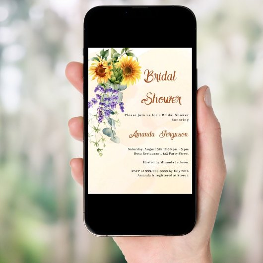 ヒマワラベンダー花模様ブライダルシャワー 招待状