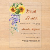 ヒマワラベンダー花模様澄んブライダルシャワー アクリル招待状 (正面)