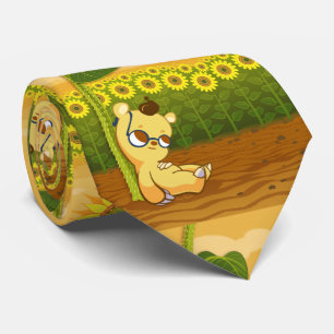 ヒマワリおよびかわいいくま ネクタイ