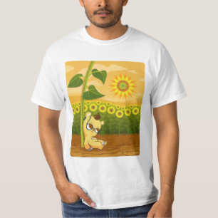 ヒマワリおよびかわいいくま Tシャツ