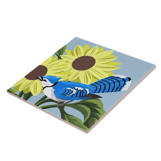 ヒマワリおよびアオカケス タイル (側面)