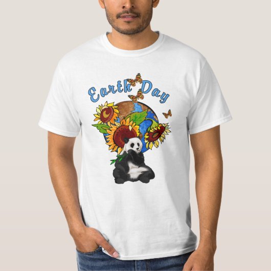 ヒマワリおよびパンダの地球 Tシャツ (正面)
