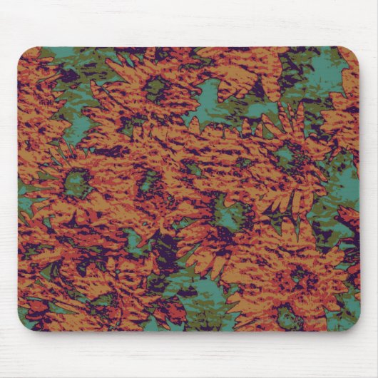 ヒマワリおよび葉のカムフラージュパターン マウスパッド (正面)