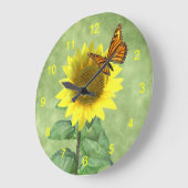 ヒマワリおよび蝶 ラージ壁時計 (傾斜)