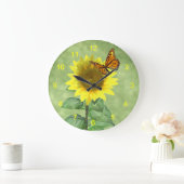 ヒマワリおよび蝶 ラージ壁時計 (ホーム)