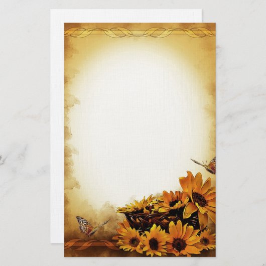ヒマワリおよび蝶 便箋 (正面/裏面)