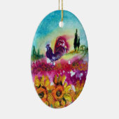 ヒマワリおよび黒いオンドリ セラミックオーナメント (右)