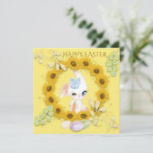 ヒマワリかわいいバニーエッグハッピーイースターイエロー シーズンカード (スタンド正面)