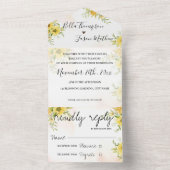 ヒマワリかわいい黄色の明るいモノグラム結婚ズ オールインワン招待状 (内側)