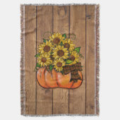 ヒマワリが付いている秋の秋カボチャ スローブランケット (正面縦)