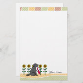 ヒマワリとのパーソナライズで黒いラブラドール 便箋 (正面/裏面)