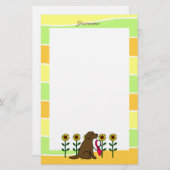 ヒマワリとのパーソナライズなチョコレートラブラドール 便箋 (正面/裏面)