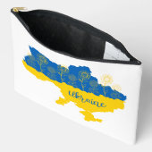 ヒマワリとウクライナ国旗を持つウクライナの地図 アクセサリーポーチ (見開き)