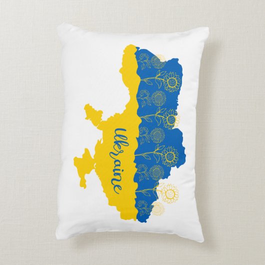 ヒマワリとウクライナ国旗を持つウクライナの地図 アクセントクッション (裏面(縦))