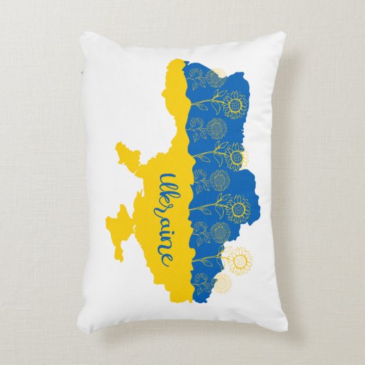 ヒマワリとウクライナ国旗を持つウクライナの地図 アクセントクッション (正面(垂直))