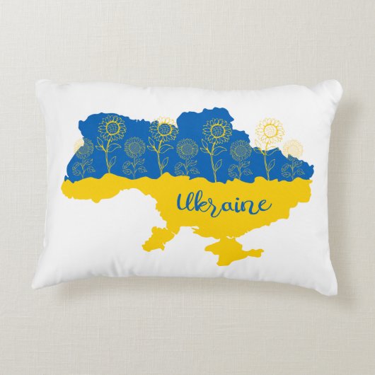 ヒマワリとウクライナ国旗を持つウクライナの地図 アクセントクッション (裏面)